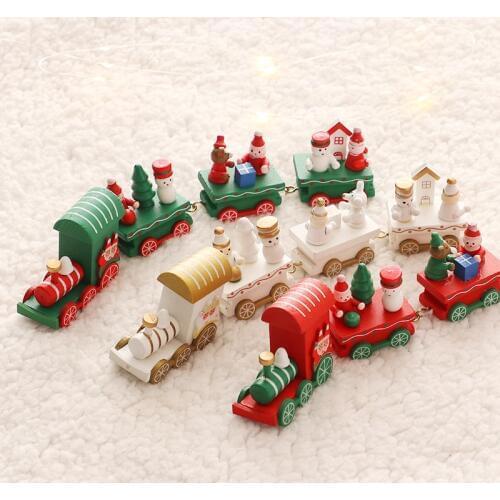 Hot Christmas Train Painted Wood Santa/Bear/Snowman Xmas Decoration Kid Toys Navidad New Year Gift Ornament For Home Party Decor