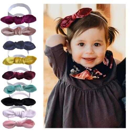 Baby Girl Fashion Cute Solid Color Hair Band Bunny Ears Elastic Headband Velvet Bow Headband Hair Accessories