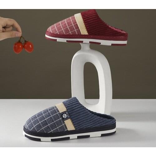 Mens and Womens New Products Fabric Cotton Slippers Warm and Comfortable Indoor Non-slip Thick Korean Winter Rubber Sole