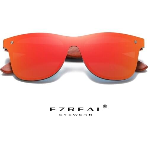 EZREAL Mens Sunglasses Polarized Red Wood Mirror Lens Sun Glasses Women Brand Design Colorful Shades Handmade S5029
