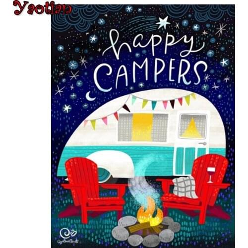 100% Full Square Drill Diy Diamond Mosaic Embroidery Happy Campers 5D Diamond Painting Cross Stitch Kits Home Wall Decoration