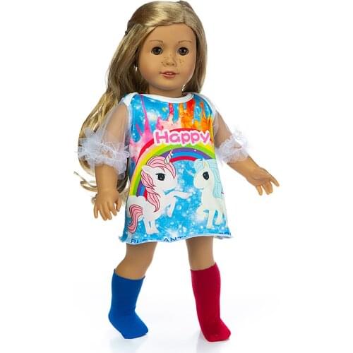 2021 New Pattern Contrast Rainbow Dress Fit 18Inch American 43cm Baby Doll Clothes Accessories,Girls Toys,Generation