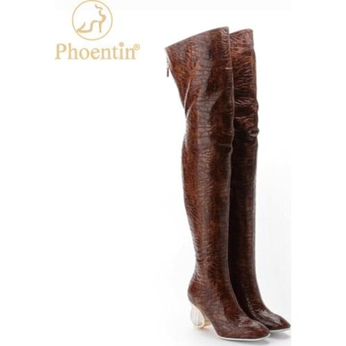Phoentin thigh high leather boots overknee womens shoes autumn winter brown boots women with zip 2020 new clear heels FT1165