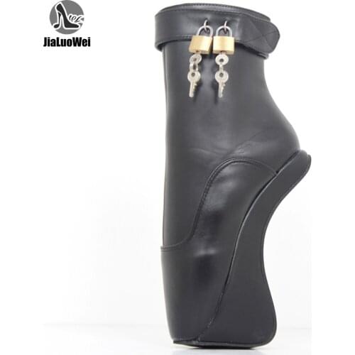 Sexy Lockable Keys Ankle Boots 18CM Extreme Hoof Heel Wedge Sole Fetish Crossdressing Booties Unisex