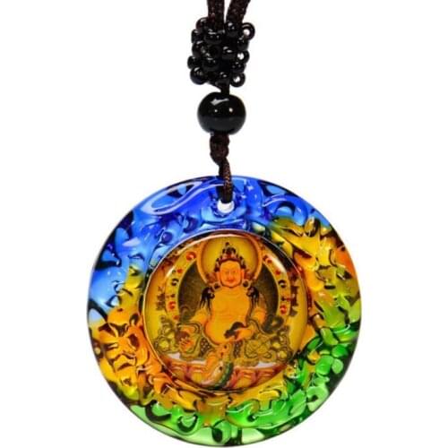 Green Tara Pendant Sanskrit Buddhist Great Compassion Mantra Six-Character Mantra Shurangama Mantra Glass Pendant Necklace