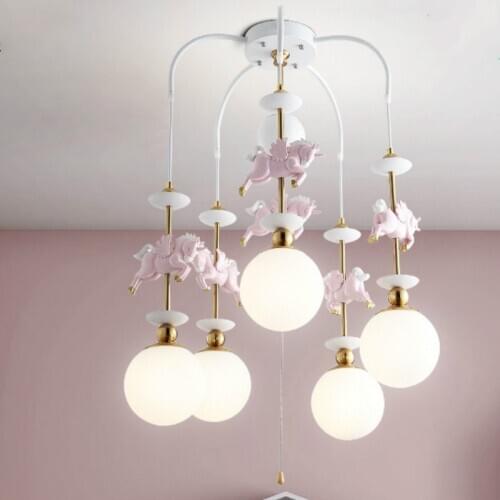Nordic lamps princess childrens room cartoon pony romantic warm shape girl princess bedroom decorative ceiling lamp LB40217