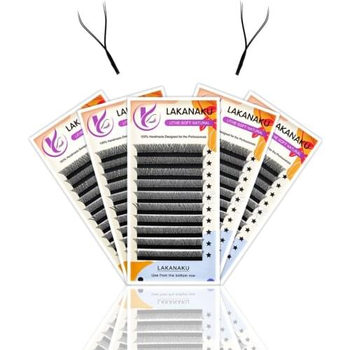 LAKANAKU Y Shape 2D Premade Volume Fans Eyelashes Extension Long Stem Fans Fluffy LashesTray D Curl Cilios Y Mix Tray