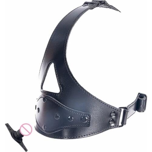Sexy Leather Half Face Bondage Hood Mask with Penis Gag Slave Restraint Sex Face Eye Mask Male Fetish Erotic Toys for Men Gay