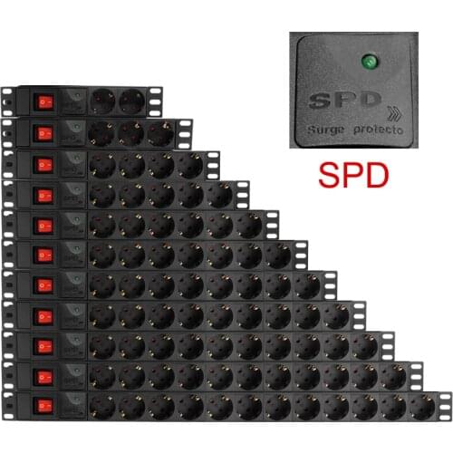 Network Cabinet PDU Power Strip Distribution 16A 250V 2/3/4/5/6/7/8/9/10/11/12 Ways EU Plug Socket Outlet with Switch SPD Module