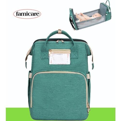 Ship from US Warehouse Multifunctional Baby Folding Bed Diaper Bag Moms and Dads USB Backpack Maternity Nursing Stroller Handbag