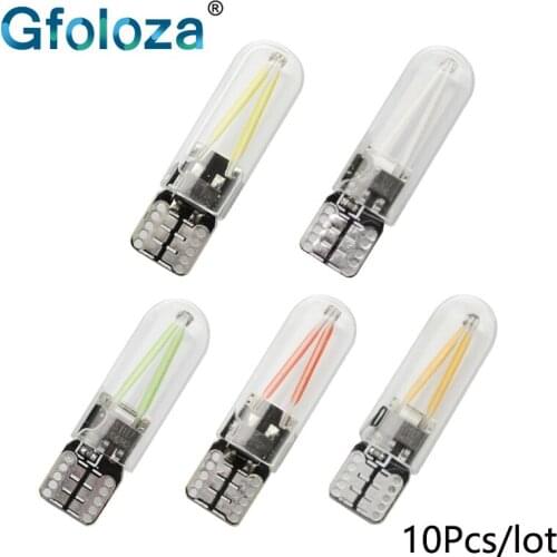 Gfoloza 10Pcs T10 W5W LED Bulbs Filament COB 194 168 Car LED Interior Reading Dome Light Side Marker Lamp 12V White 6000K 4300K
