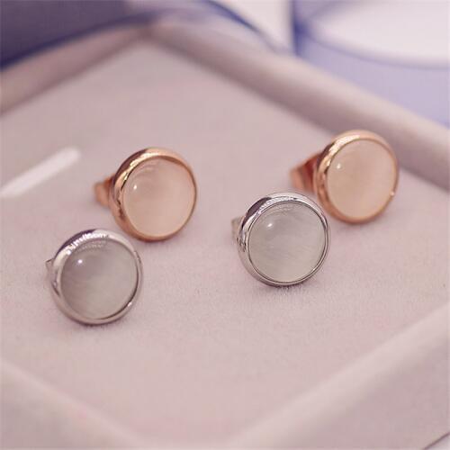 YUN RUO Rose Gold Color Simplify Cat Eyes Opal Stud Earring Woman Gift Titanium Steel Fashion Jewelry Never Fade Drop Shipping