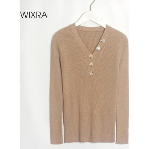 Wixra Womens High Stretch Sweaters Streetwear Casual V-Neck Ladies Slim Pullovers Female Knit Long Sleeve Jumpers Autumn Winter