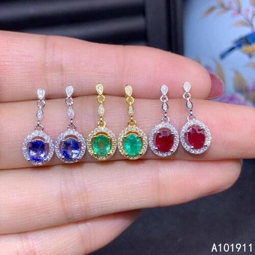 KJJEAXCMY fine jewelry natural Emerald ruby sapphire 925 sterling silver women earrings new Ear Studs support test luxury