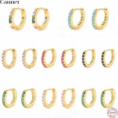 CANNER 925 Sterling Silver Small Girls Hoop Earring Tiny Ear Ring Colorful Huggies Piercing Circle Earrings For Women Jewelry