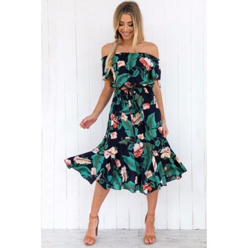 Artfeel New Arrival Sexy 2018 Summer Dress Women Slash neck Dress Slim Holiday Style Boho Dress Office Lady Dresses Plus Size