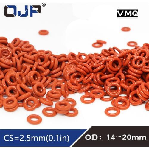 10PCS/lot Red Silicon Ring Silicone/VMQ O ring OD14/15/16/17/18/19/20*2.5mm Thickness Rubber O-Ring Seal Gaskets Rings Washer