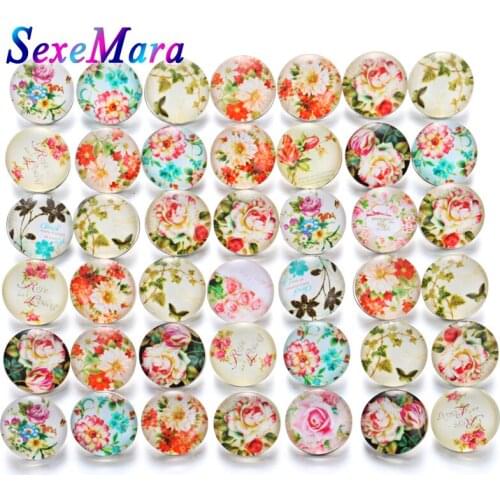 10pcs/lot New Snap Button Jewelry Vintage Flowers Print Faceted Glass Snap Cabochon Fit 18mm Snap Bracelets Accessories