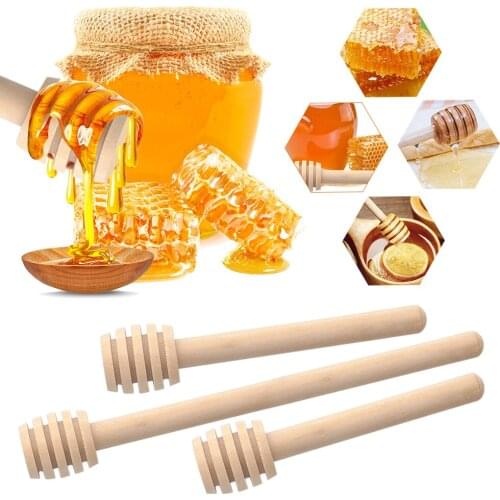 10pcs High Quality Wooden Stick Stirring Rod Spoon Dip Server Drizzler 80mm Long Wooden Mini Bee Honey Dipper Muddler Stirrer