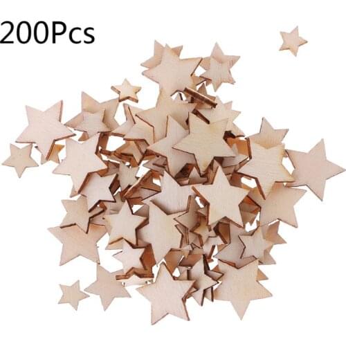200pcs Laser Cut Wood Star Embellishment Wooden Shape Craft Wedding Decor DIY Craft