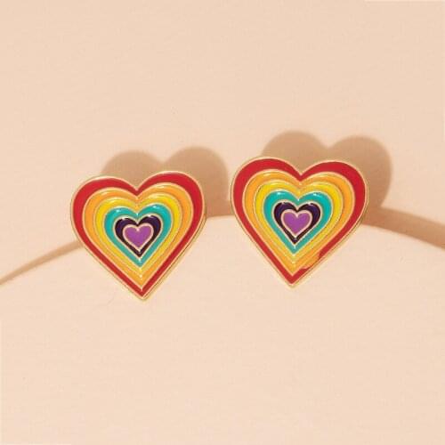 2021 New Ins Rainbow Heart Stud Earrings for Women Girl Colorful Female Love Heart Earring pendientes Party Valentines Day