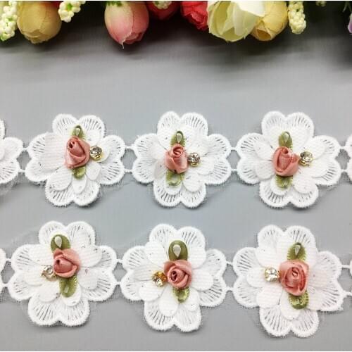20X White Diamond Rose Flower Embroidered Lace Trim Applique Trimming Ribbon Fabric Sewing Craft Handmade Wedding Decoration