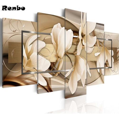 5D DIY Photo Custom Diamond Painting Magnolia flower,Make Your Own Diamond Painting Full Drill Rhinestone Embroidery 5pcs