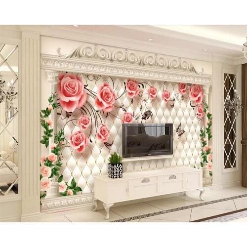 Beibehang European wallpaper photo luxury romantic rose soft bag Roman column TV background wall home decoration 3d wallpaper
