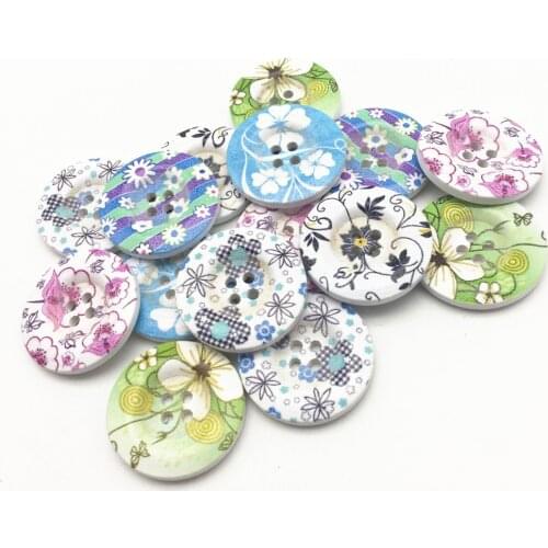 20pcs 30mm Large Wooden Buttons Mixed Florals Painted 4 Holes Round DIY Sewing Embellishments Crafts
