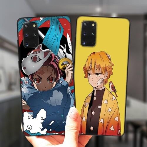 For Samsung S21 S20 FE Ultra S8 S9 S10 Plus S7 Edge S10E S21Plus Lite Black Case Japan Anime Demon Slayer Soft Silicone Cover