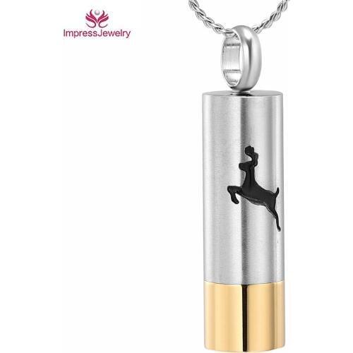 W018 Cylinder Urn Necklace for Ashes Stainless Steel Deer Cremation Jewelry Loss of Pet Human Memorial Urns