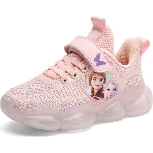 Disney Girls Sneakers New Autumn Frozen Cute Princess Elsa Kids Sport Shoes For Baby Girls Boy Cartoon Kids Running Sneakers