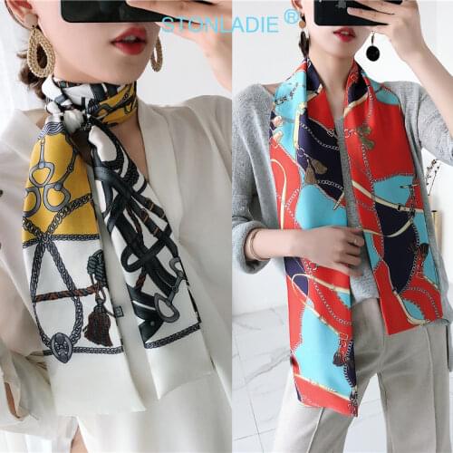 2021New Designer Silk Scarves Ladies Neckerchiefs Narrow Imitated Silk For Women 15X145CM Fashion Spring Autumn Decorative Scarf