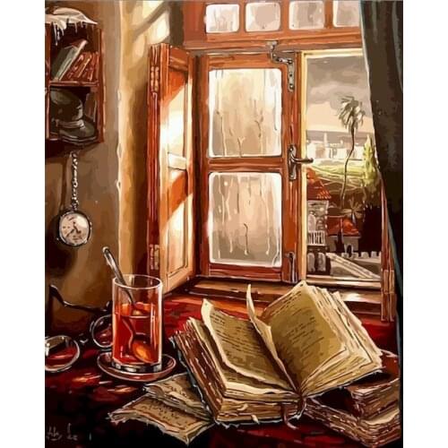 Gatyztory 60×75cm Diy Painting By Numbers Windowsill Canvas Drawing Landscape Handpainted Gift Wall Decor Art Frame