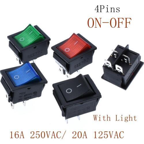KCD4 Rocker Switch Button ON OFF 2 Position 4 Pins Electrical Equipment With Light Power Switch 16A 250VAC AC 250V,10pcs