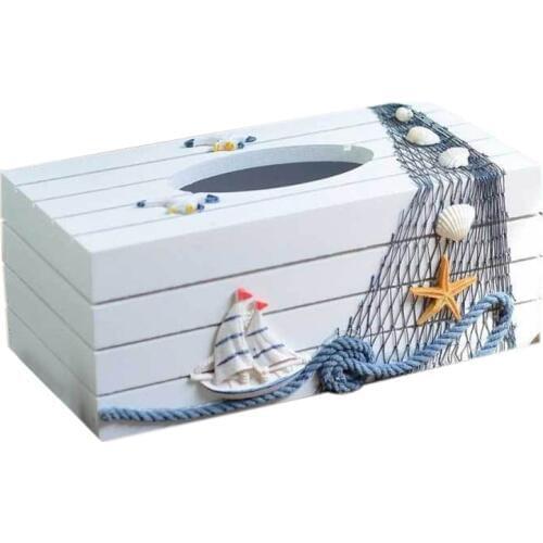 Mediterranean Style Marine Series Tissue Box Cover Paper Towel Box Home Decoration Toilet Paper Holder Wooden Tissue Box