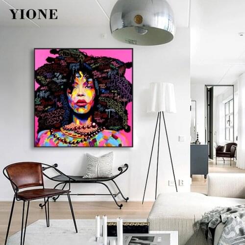 Colorful Graffiti Art Woman Afro Hair Letters Canvas Painting Abstract Rich Women Poster Prints Wall Picture for Living Bedroom