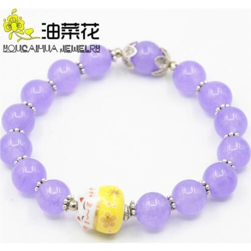 Fashion Pure Fresh 10mm Round Lavender Alexandrite Beads Bracelet Porcelain Cat Pendant Natural Stone Lady Jewelry Making Design