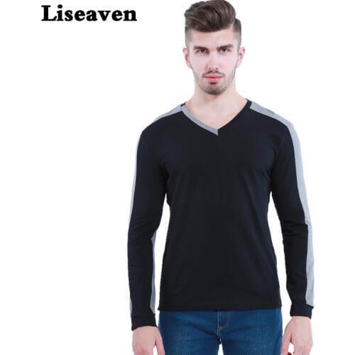 Liseaven Fashion Stylish Mens Casual Shirts Slim Fit Long Sleeve T-Shirt top tees men t shirt 2017 Patchwork Tshirt