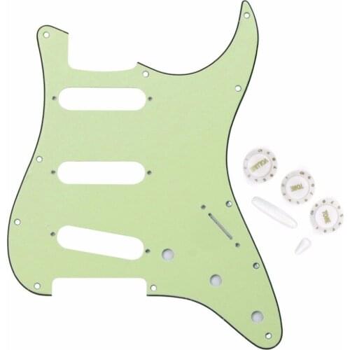 Set of 11 Hole Strat SSS Guitar Pickguard 2T1V Tone Volume Guitar Knobs Switch Tip Tremolo Arm Tip