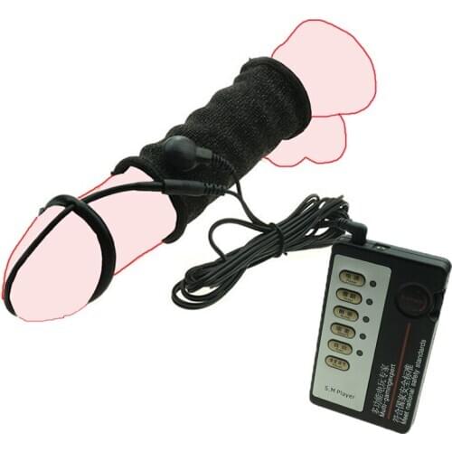 Electric Shock Pulse Penis Sleeve with Glans Cock Ring Erection Stimulator Chastity Cage Penis Extender Adult Sex Toys for Men