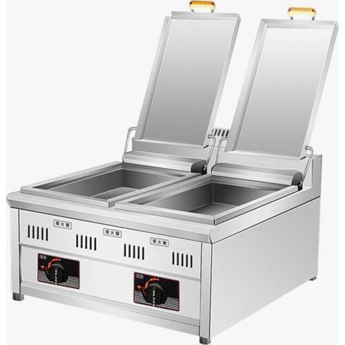 Popular gyoza style japanese tabletop dumpling machine LPG Gas double pans maker machine fried cooking pan