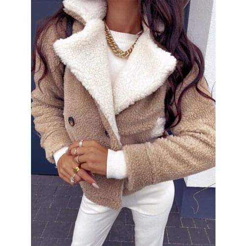 Womens new lamb velvet jacket loose and thick all-match color matching jacket jacket women