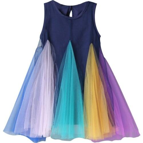 New Style Girls Dress Summer Sleeveless Rainbow Gauze Princess Skirt Kids Dresses for Girls