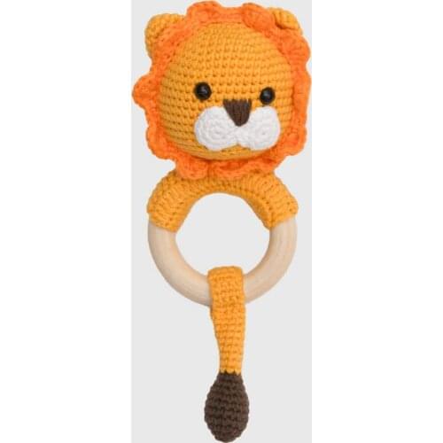 100% COTTON AMIGURUMI ORANGE LION RATTLE IS HANDMADE WITH ALL-NATURAL ROPES