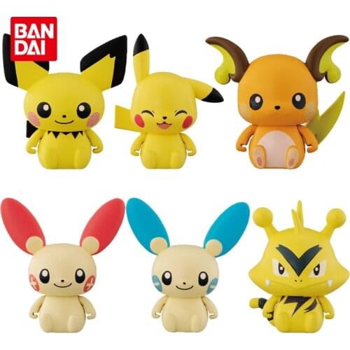 Bandai Genuine Gacha Toy Pokemon Small Collectible Doll Pikachu Raichu Electabuzz Action Figure Model Toy