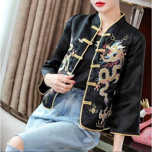 Autumn New Chinese Style Exquisite embroidery Dragon Totem Jacket Flared Sleeves Vintage Single-Breasted Top S-2XL