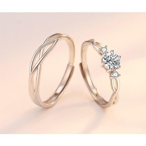Supply S925 Sterling Silver Interwoven Heart Couple Rings Simple Zircon Open Ying Valentines Day Gift Jewelry