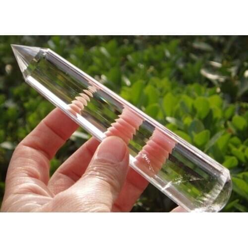 Stunning long NATURAL VOGEL WATER CLEAR QUARTZ CRYSTAL 24 sided WAND POINT 159g