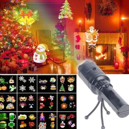 Holiday Decorative LED Projection Flashlight 12 Projection Films Rechargeable Party Santa Claus Garden LED Outdoor Projector